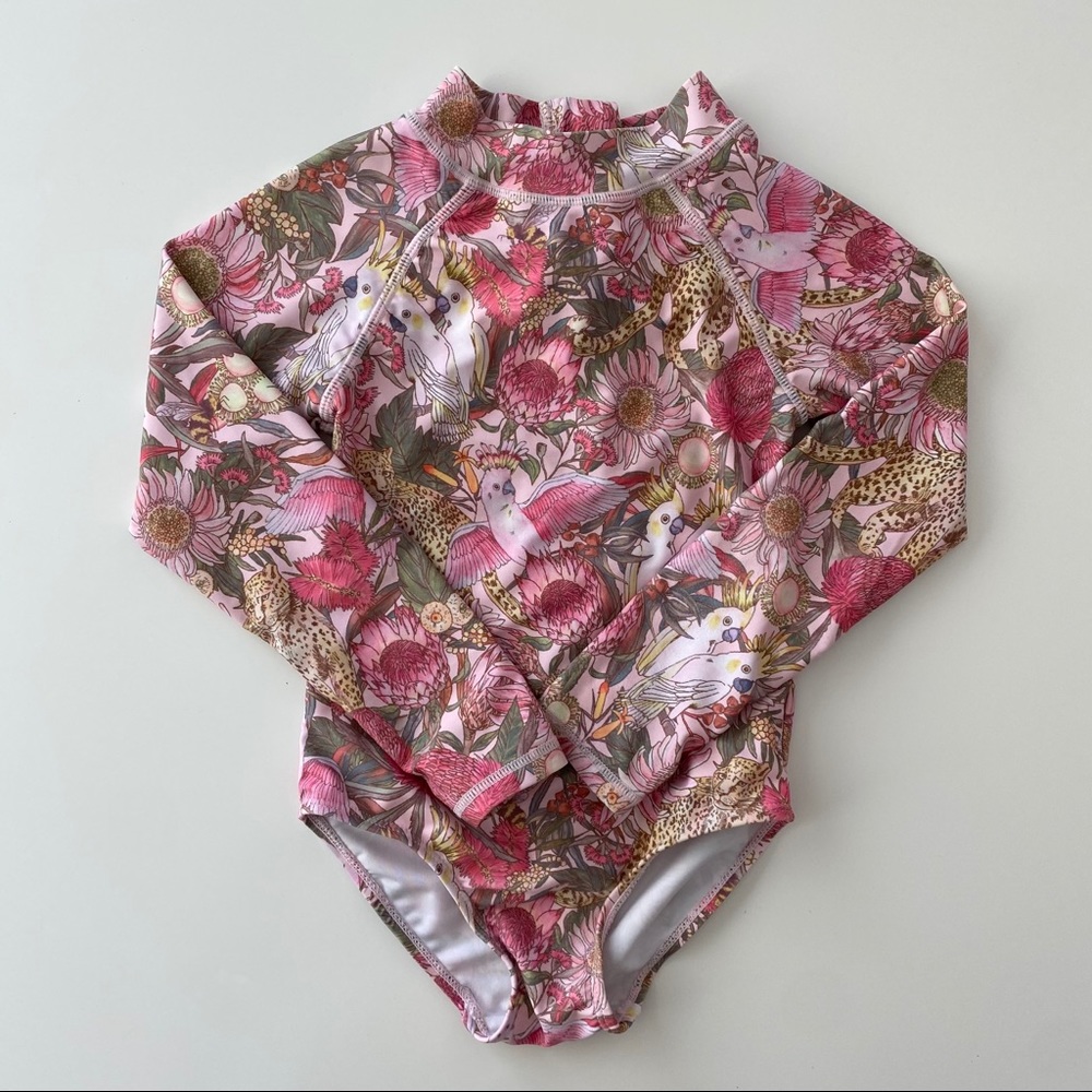 Cotton On floral bird one piece swimsuit rashguard